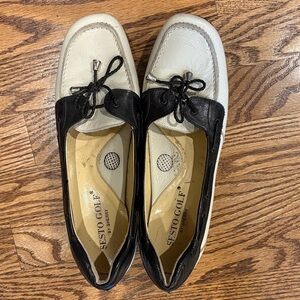 Black and Cream Leather Golf Flats